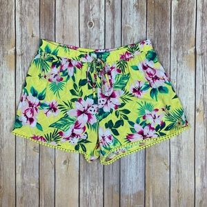 Hollister Yellow Tropical Floral Flowy Shorts